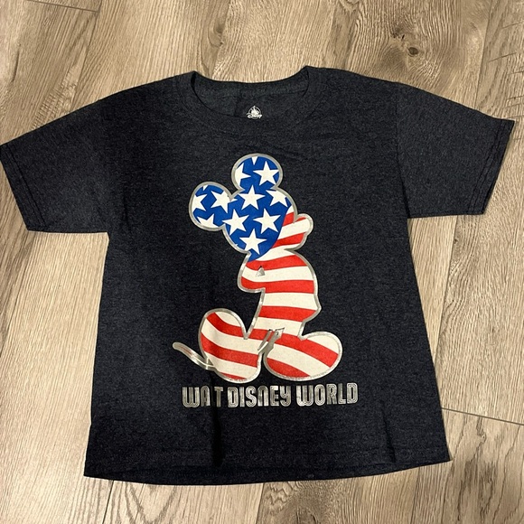 Walt Disney World Parks Shirt Youth Kids Small Navy Mickey Mouse American Flag - Picture 1 of 4